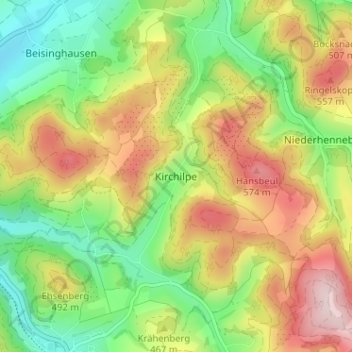 Mapa topográfico Kirchilpe, altitud, relieve