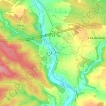 Mapa topográfico Theuern, altitud, relieve