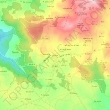 Mapa topográfico A Silva, altitud, relieve