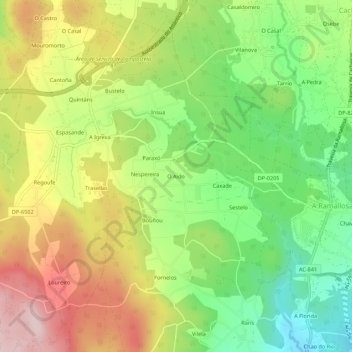 Mapa topográfico O Aido, altitud, relieve