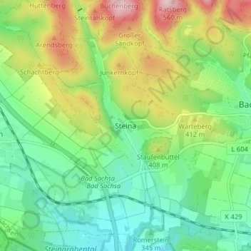Mapa topográfico Steina, altitud, relieve