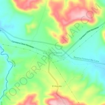 Mapa topográfico Los Quemados, altitud, relieve