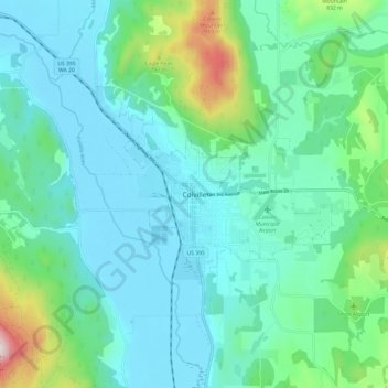 Mapa topográfico Colville, altitud, relieve