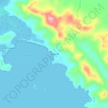 Mapa topográfico Gorgona, altitud, relieve