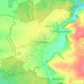 Mapa topográfico Dolsenhain, altitud, relieve