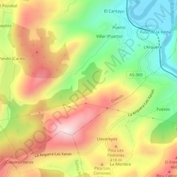 Mapa topográfico Martín Gallego, altitud, relieve
