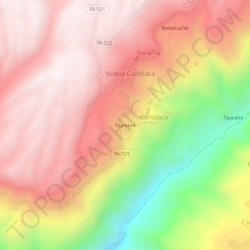 Mapa topográfico Tapaque, altitud, relieve