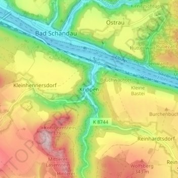 Mapa topográfico Krippen, altitud, relieve