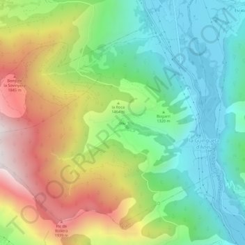 Mapa topográfico Jou, altitud, relieve
