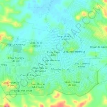 Mapa topográfico Coop. Casas Altas, altitud, relieve