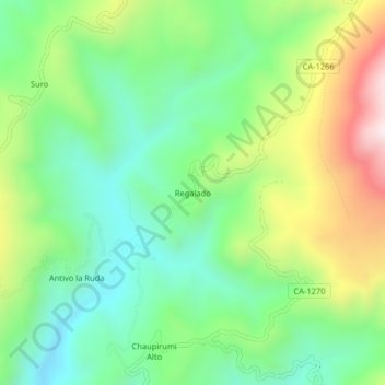 Mapa topográfico Regalado, altitud, relieve