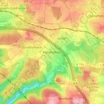 Mapa topográfico Kleinholbach, altitud, relieve
