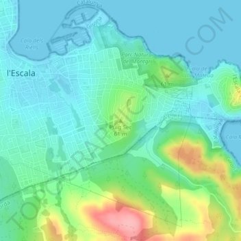 Mapa topográfico Puig Sec, altitud, relieve