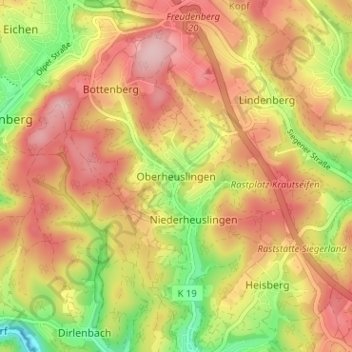 Mapa topográfico Oberheuslingen, altitud, relieve