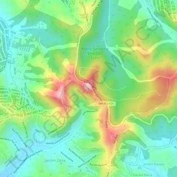 Mapa topográfico Morro do Cruzeiro, altitud, relieve