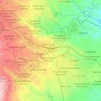 Mapa topográfico Las Trancas, altitud, relieve