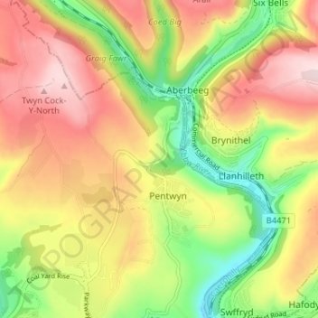 Mapa topográfico Cwm-nant-gwynt, altitud, relieve