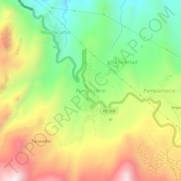 Mapa topográfico Pueblo Libre, altitud, relieve