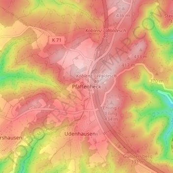 Mapa topográfico Pfaffenheck, altitud, relieve