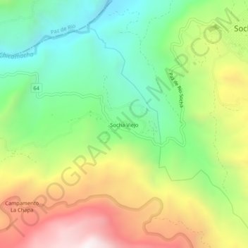 Mapa topográfico Socha Viejo, altitud, relieve