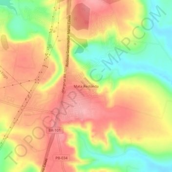 Mapa topográfico Mata Redonda, altitud, relieve