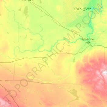 Mapa topográfico Bow Island (town), altitud, relieve