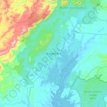 Mapa topográfico Nusantara, altitud, relieve