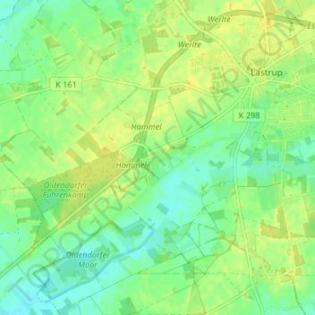 Mapa topográfico Oldendorf (Lastrup), altitud, relieve