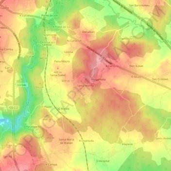 Mapa topográfico Santa Mariña, altitud, relieve