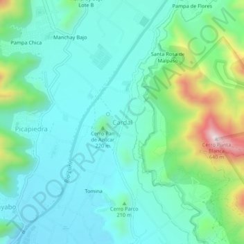 Mapa topográfico Cardal, altitud, relieve