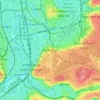 Mapa topográfico Valenton, altitud, relieve