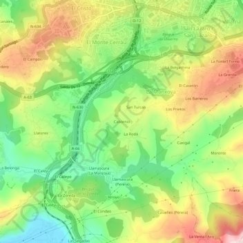 Mapa topográfico Cabornio, altitud, relieve