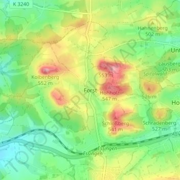 Mapa topográfico Forst, altitud, relieve