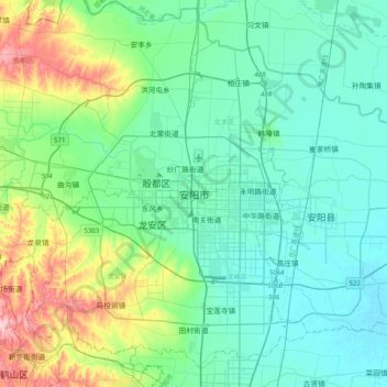 Mapa topográfico 安阳市, altitud, relieve