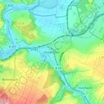 Mapa topográfico Freiendiez, altitud, relieve