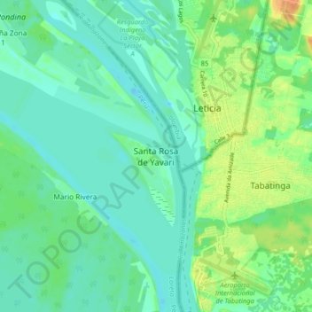 Mapa topográfico Santa Rosa de Yavari, altitud, relieve