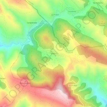 Mapa topográfico Teixeira, altitud, relieve