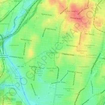 Mapa topográfico Southhampton, altitud, relieve