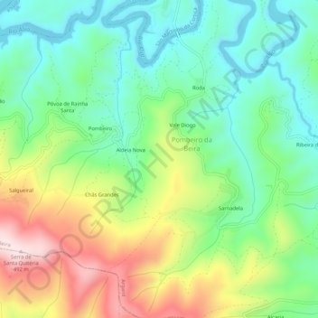 Mapa topográfico Pombeiro da Beira, altitud, relieve