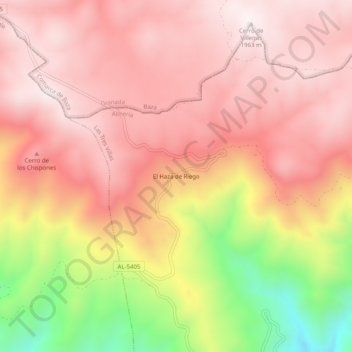 Mapa topográfico El Haza de Riego, altitud, relieve