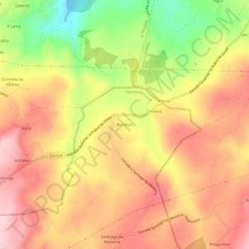 Mapa topográfico Bustelos, altitud, relieve