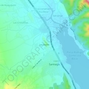 Mapa topográfico Los Cavazos, altitud, relieve