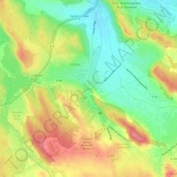 Mapa topográfico Calas, altitud, relieve