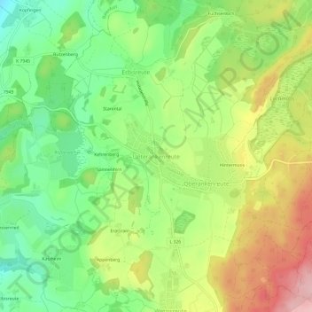 Mapa topográfico Unterankenreute, altitud, relieve
