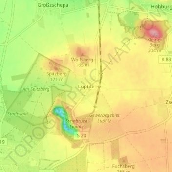 Mapa topográfico Lüptitz, altitud, relieve