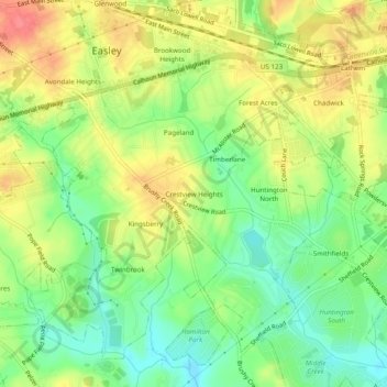 Mapa topográfico Crestview Heights, altitud, relieve