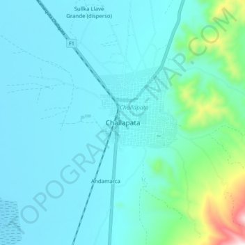 Mapa topográfico Challapata, altitud, relieve