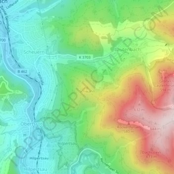Mapa topográfico Schwann, altitud, relieve