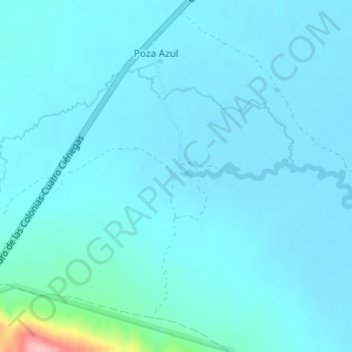 Mapa topográfico Poza Azul, altitud, relieve