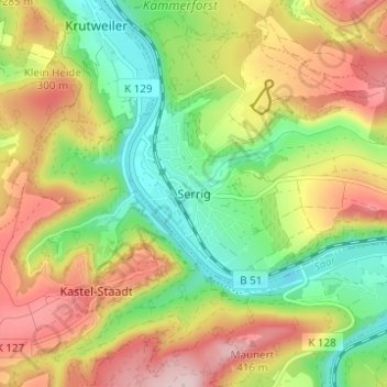 Mapa topográfico Serrig, altitud, relieve